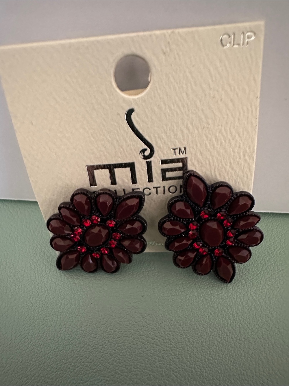 MISHA COLLECTION Deep Red Floral Clip-On Earrings